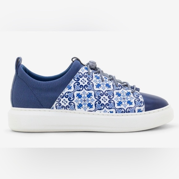 Dromedaris Portugal oyster bay Leather and fabric blue print sneaker tile - Picture 4 of 4